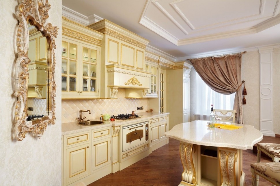 Барокко американская кухня из натурального дерева Deluxe, ДСП 1м Вариант 1108